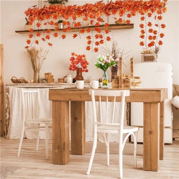 12 Pack Fall Leaf Garland, Hanging Vines Garland Artificial Fall Maple Leaves - Picture 2 of 7
